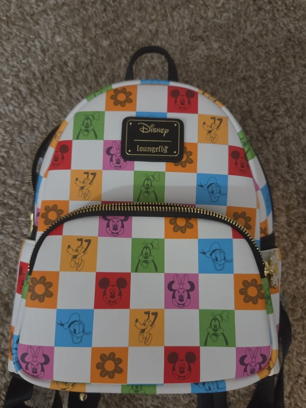 Loungefly Kids White Multicolor Disney Checkerboard Mini Backpack